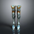 Silver Armor Boots Featuring Intricate Golden Decorations And Shiny Metallic Design