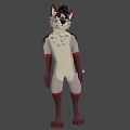 Anthropomorphic Wolf Character With Black Ears White Body Brown Limbs And Red Accents