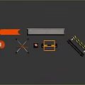 Road Construction Safety Equipment Including Red Barrel Yellow Warning Sign Traffic Cone And Striped Barriers