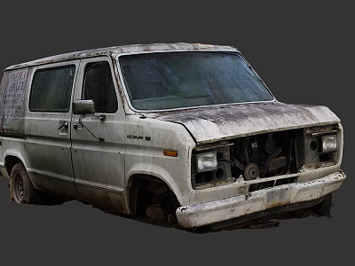 Old Worn Out Van With Dusty Exterior And Damaged Front End 3d model