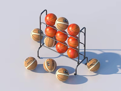 Sports Equipment Metal Rack With Multiple Basketballs For Storage And 3d model