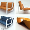 Modern Orange Blue Sofa and Teapoy Set With White Frame and Stylish Design