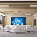 School Modern Classroom with Rows of Chairs Tables Large Screen Blackboard and Modern Lighting