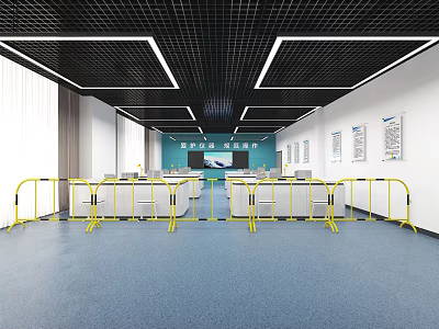 Modern Scientific Laboratory With Yellow Safety Barriers Workstations And Research Equipment 3d model