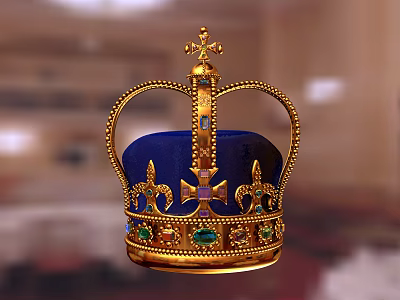 Luxurious Gold Crown Jewelry With Blue Velvet Body And Colorful Gem Decorations 3d model