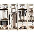 Modern Organized Wardrobe Interior With Storage Shelves Drawers Boxes Hanging Clothes And Shoes