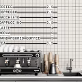Kitchen Appliance Espresso Coffee Machine With Coffee Tea Drinks And White Grid Tile Background 3d model