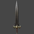 Classic Metallic Sword With Golden Hilt Decoration Red Pommel Against Simple Gray Background