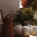 Home Balcony Interior With Natural Light Potted Plants On Windowsill Side Table And Decorative Items