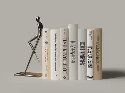 Books With Metal Human Shaped Bookend And Spine Titles Like Live Beautiful 3d model