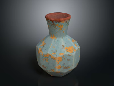 Handcrafted Sculpture Carving Vase With Light Blue Body Orange Spots And Red Rim Design 3d model