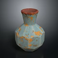 Handcrafted Sculpture Carving Vase With Light Blue Body Orange Spots And Red Rim Design