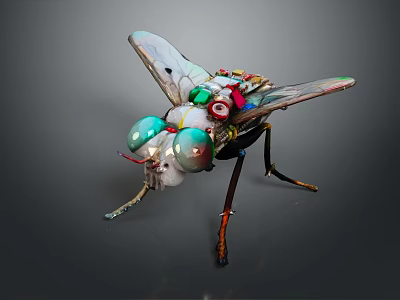 Mechanical Insect Game And Movie Character With Colorful Parts Large Eyes And Detailed Wings 3d model