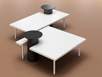 Modern Coffee Table with Striped Design White Surface and Black Circular Accents 3d model