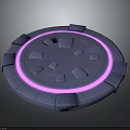 Fantasy Character Standing On Blue Circular Platform With Purple Glowing Ring And Square Nodes