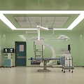Modern Operating Room Interior With Surgical Lights Operating Table And Medical Equipment