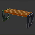 Outdoor Park Bench With Orange Wooden Slats And Gray Metal Frame In Natural Setting