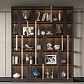 Modern Wooden Bookcase With Multi Tiered Shelves Containing Books Vases Photo Frames And Ornaments
