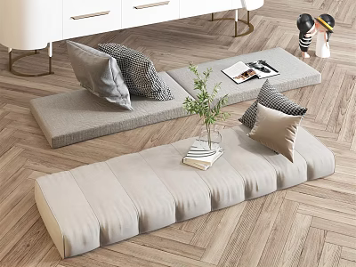 Cozy Living Room With Cushioned Bench Decorative Pillows Potted Plant And Magazines 3d model