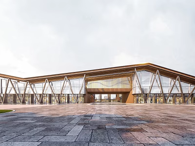 Modern Architectural Visitor Center Featuring Wooden Structure Glass Facade And Plaza 3d model