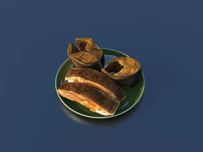Delicious Cooked Fish Pieces Freshly Prepared with Tender Meat on Green Plate 3d model