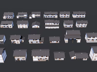 Various Architectural Models Featuring Building Exterior Walls With White Surfaces and Tile Roofs 3d model