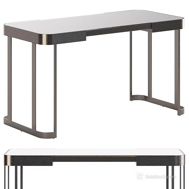 Sleek Modern Desk For Home Office With Metal Frame And Wooden Top 3d model 