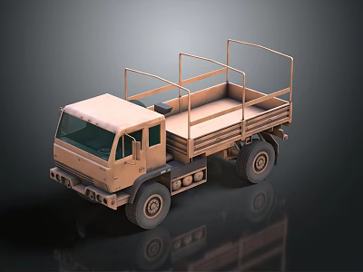 Khaki Military Truck With Open Cargo Bed Railing And Detailed 3D Model Design 3d model