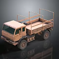 Khaki Military Truck With Open Cargo Bed Railing And Detailed 3D Model Design