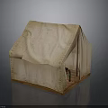 Canvas Play Tent Structure With Wooden Frame And Interior Items