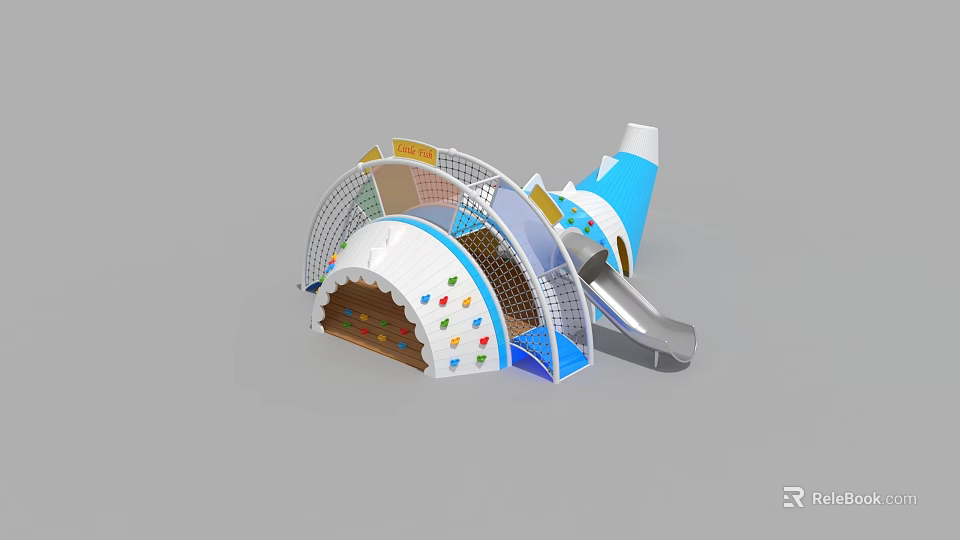 Garden Landscape Children's Playground Featuring Airplane Slide And Colorful Star Patterns 3d model 