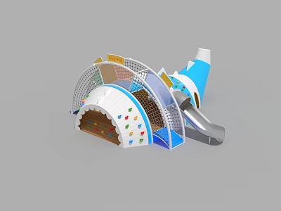 Garden Landscape Children's Playground Featuring Airplane Slide And Colorful Star Patterns 3d model