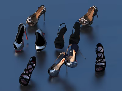 Stylish Women's High Heels Display Featuring Various Designs And Heel Styles 3d model