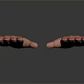 Four Human Hands With Red Nail Polish On Dark Background In Different Positions