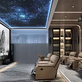 Modern Home Theater With Large Screen Starry Ceiling And Comfortable Recliner Seats 3d model