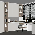 Modern Study Room Interior Design With Bookshelves Desk Laptop And Wooden Chair