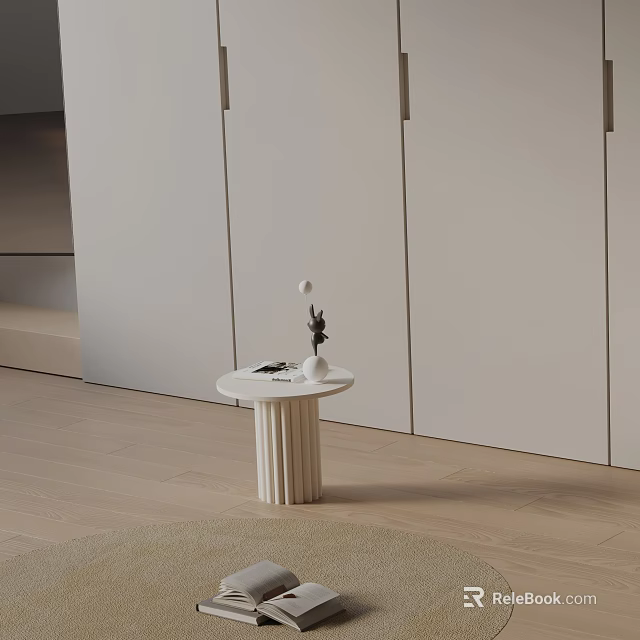 Modern Minimalist Living Room Interior With White Cylindrical Base Side Table And Decorative Objects 3d model 