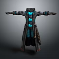 Stylish Long Coat With Blue Glowing Accents Multiple Pockets And Decorative Straps