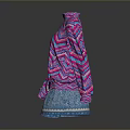 Colorful Zigzag Pattern Turtleneck Sweater With Pink Purple Blue And Denim Shorts