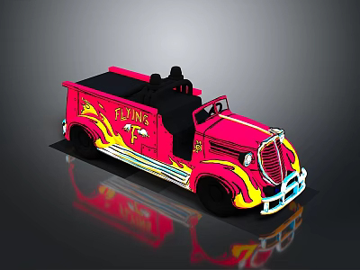 Vintage Red Fire Truck Toy Model With Flame Graphics And FLAME Lettering 3d model