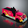 Vintage Red Fire Truck Toy Model With Flame Graphics And FLAME Lettering