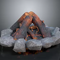 Outdoor Stone Fire Pit With Circular Surround And Burning Logs Flames