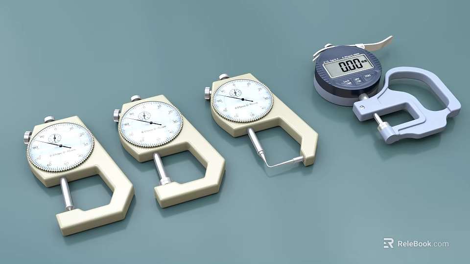 Industrial Thickness Gauges With Analog And Digital Precision Measurement Tools 3d model 
