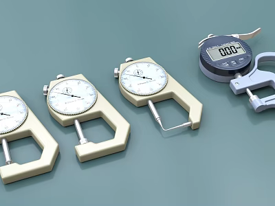 Industrial Thickness Gauges With Analog And Digital Precision Measurement Tools 3d model