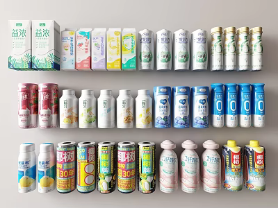 Assorted Beverage Display Featuring Multiple Cans Bottles and Packaging Varieties 3d model