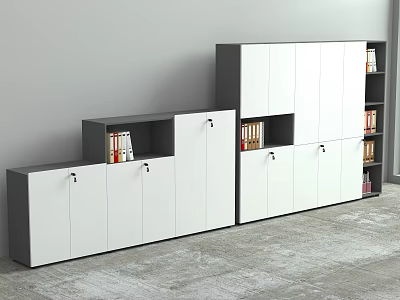 Modern Bookcase Interior Design With White Black Cabinets Open Shelves And Books 3d model