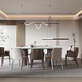 Restaurant Dining Table and Chair Rectangular Dining Table Dining Chair Background Wall Decorative Cabinet Chandelier 3d model