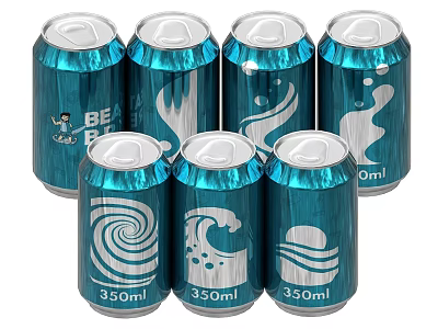 Blue Beverage Cans With 350ml Capacity And Various Wave Swirl Designs 3d model