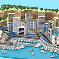Urban Waterfront Cityscape Featuring Tall Modern Buildings and Moored Yachts