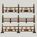 Chinese Style Wooden Railings With Golden Decorations And Traditional Patterns